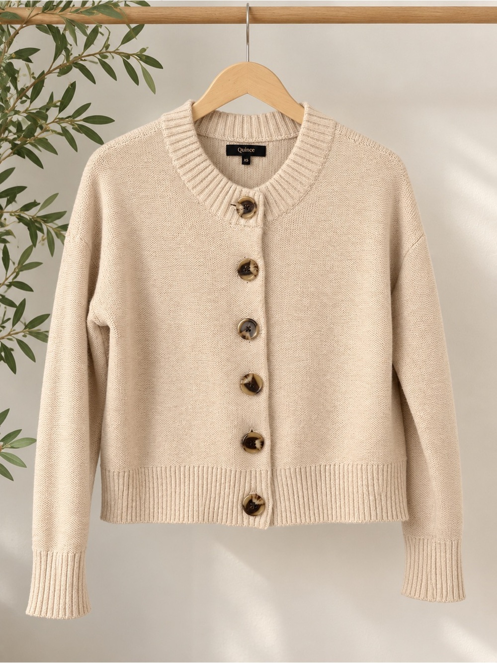 Quince 100% Organic Cotton Cropped Cardigan Beige XS